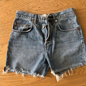 Doen Distressed Button-Fly Denim Shorts - Light Blue